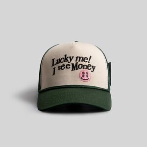 Field Grade Lucky Me I See Money Trucker Hat Green Mesh Snapback Streetwear‎ Cap